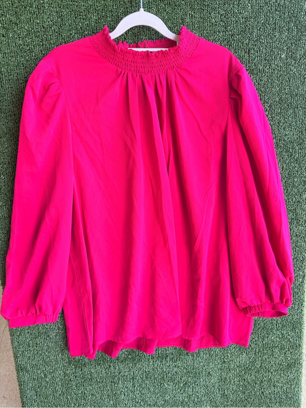 Melloday Women's Smocked Neck Long-Sleeve Blouse - Hot Pink 2X NWT